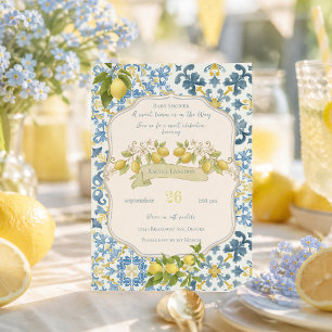 Elegant Italian Blue Tile Lemon Baby Shower Invitation