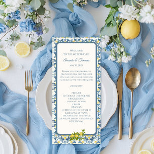 Elegant Italian Blue Tile Lemon Wedding Programme