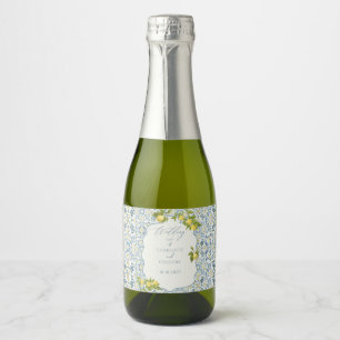 Elegant Italian Blue Tile Lemon Wedding Sparkling Wine Label