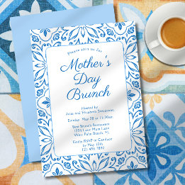 Elegant Italian Blue Tiles Mother's Day Brunch Invitation
