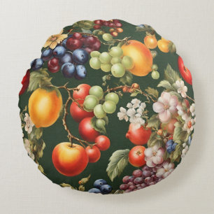 Elegant Italian Design with Fruits and Flowers Round Cushion