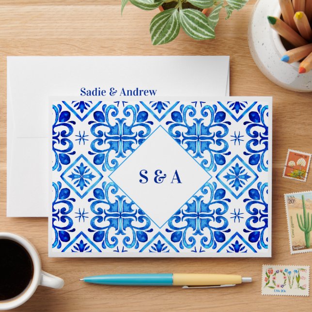 Elegant Italian Initials Wedding Envelope (Desk)