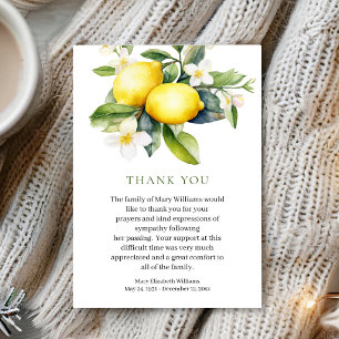 Elegant Italian Lemon Bereavement Funeral  Thank You Card
