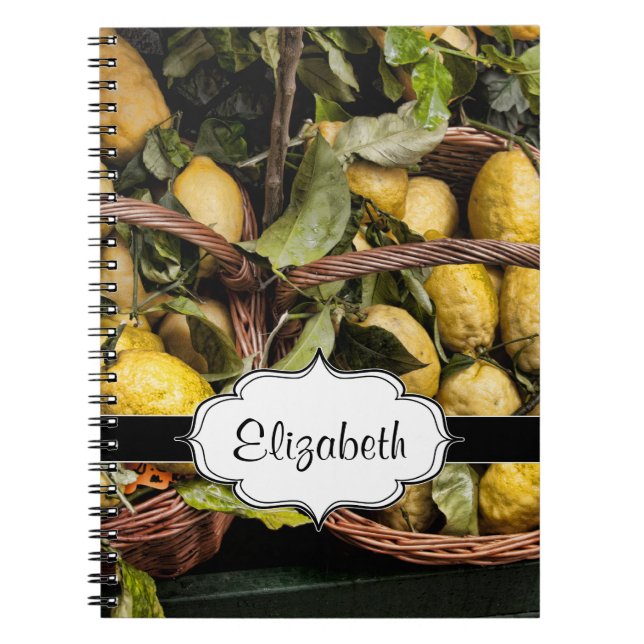 Elegant Italian Lemons in a Basket Spiral Notebook (Front)