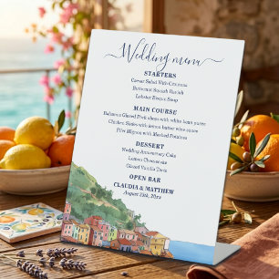 Elegant Italian Riviera Wedding Menu Pedestal Sign