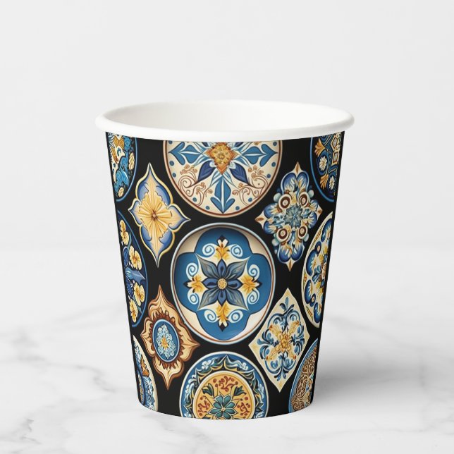 Elegant Italian Sicilian Ceramic Pattern Paper Cups (Front)