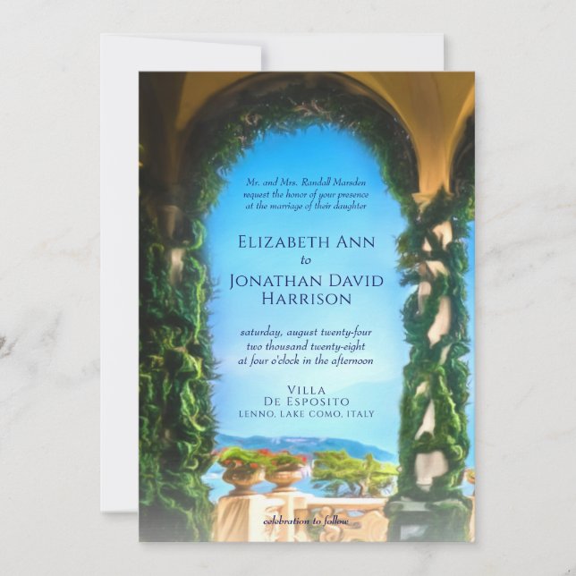 Elegant Italian Villa Arch Destination Wedding Invitation (Front)