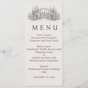 Elegant Italian Villa Watercolor Wedding Menu
