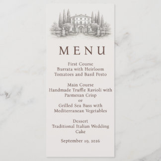Elegant Italian Villa Watercolor Wedding Menu