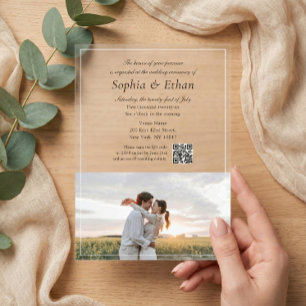 Elegant Italic Script Photo QR Code Acrylic Invitations