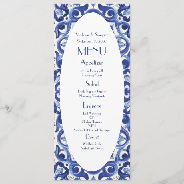 Elegant Italy blue La Dolce Vita  Flat Menu (Front)