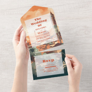 Elegant Italy Florence Destination Wedding All In One Invitation