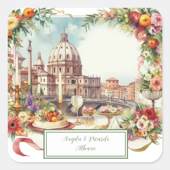 Elegant Italy, invitation to dinner in Florence,  Square Sticker (Front)