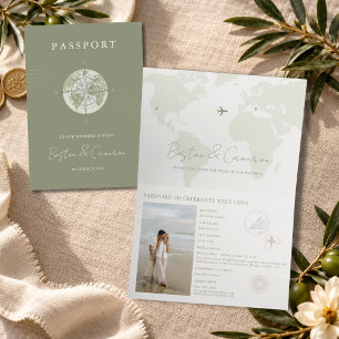 Elegant Italy Travel Passport Destination Wedding Invitation