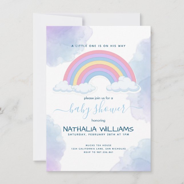 Elegant Its A Boy Watercolor Rainbow Baby Shower  Invitation (Front)
