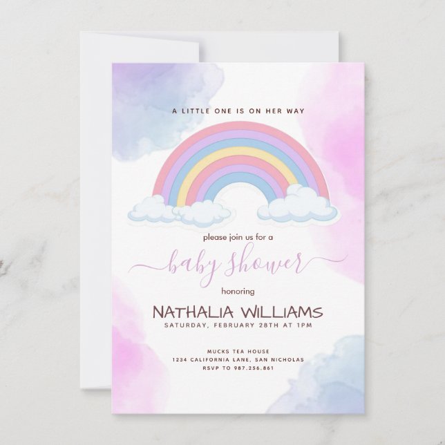 Elegant Its A Girl Watercolor Rainbow Baby Shower Invitation (Front)