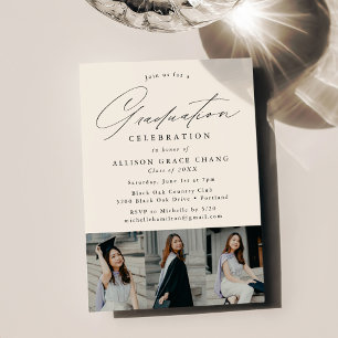 Elegant Ivory 3 Photo Graduation Party Invitation