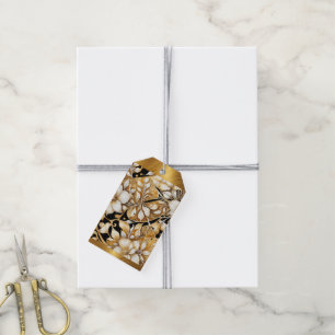 Elegant Ivory and B;ack Floral Tissue Paper Gift Tags