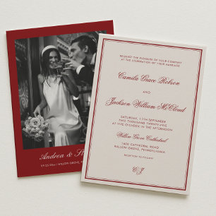 Elegant Ivory and Burgundy Dramatic Opera Wedding Invitation