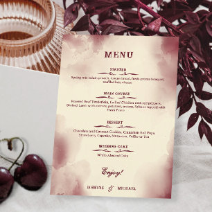 Elegant Ivory and Burgundy Retro Wedding Simple Menu