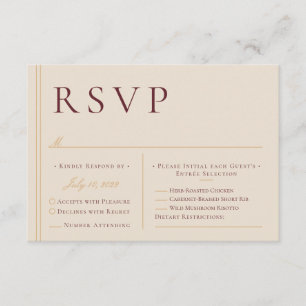 Elegant Ivory and Burgundy Wedding Meal Choice RSVP Card