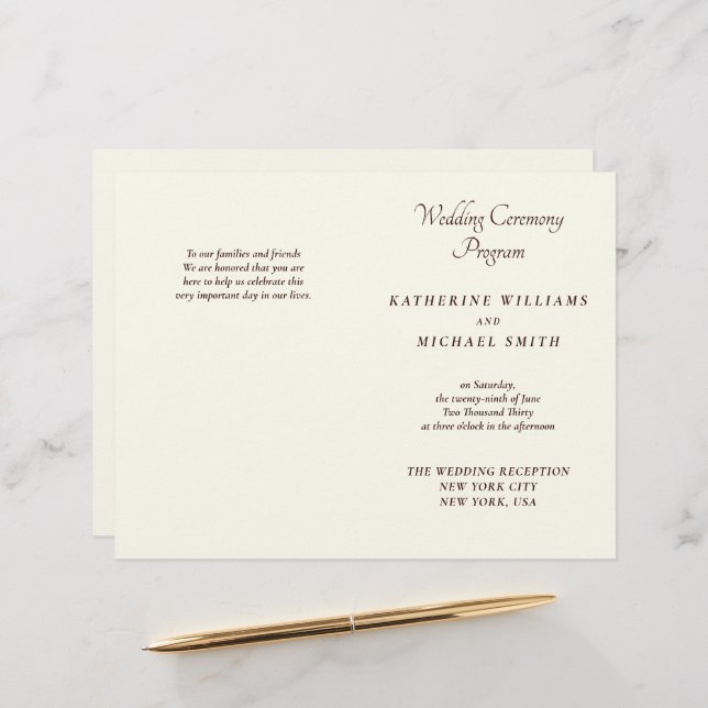 Elegant Ivory And Cream Minimal Wedding Programs (Front/Back In Situ)