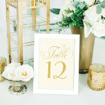 Elegant Ivory and Gold Calligraphy Script Wedding Table Number<br><div class="desc">Each table number card must be customised and individually added to the shopping cart. Elegant soft white / light ivory and gold design features beautiful script writing with a gold gradient appears with the table number on both sides of the card (two-sided design).</div>