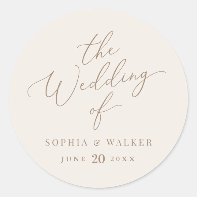 Elegant Ivory and Gold Calligraphy Wedding Classic Round Sticker (Front)