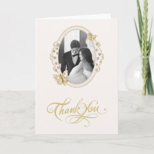Elegant Ivory and Gold Photo Wedding Thank You Card
