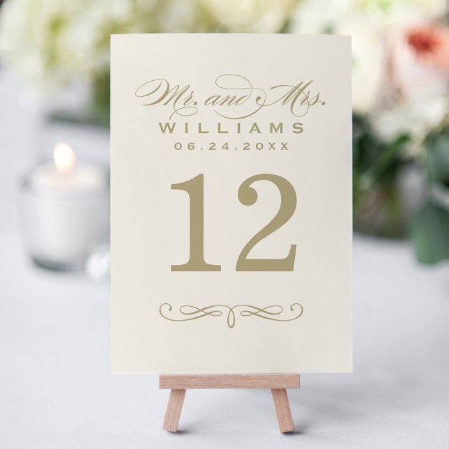 Elegant Ivory and Gold Script Wedding Table Number (Creator Uploaded)