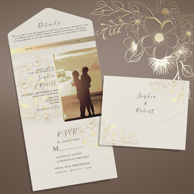 Elegant Ivory and Gold Wedding All In One Invitation (Creator Uploaded)