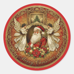 Elegant Ivory and Red Victorian Christmas Collage Classic Round Sticker