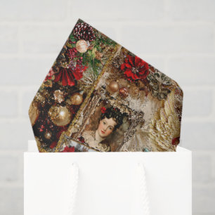Elegant Ivory and Red Victorian Christmas Collage Tissue Paper