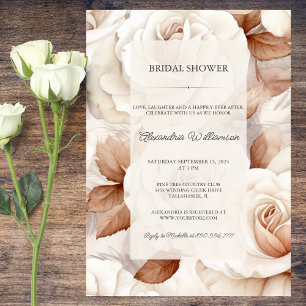 Elegant Ivory and Rust Roses Bridal Shower  Invitation