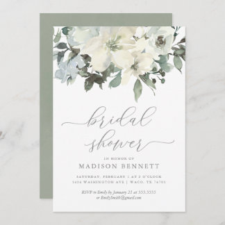Elegant Ivory and Sage Floral  Bridal Shower Invitation