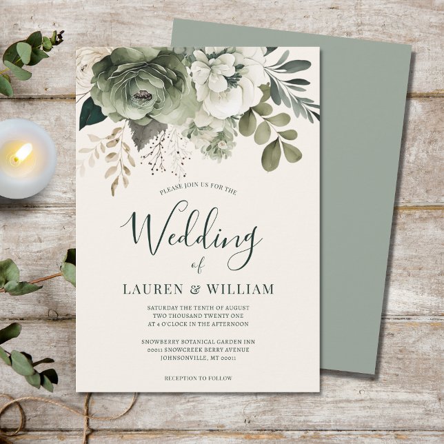 Elegant Ivory and Sage Floral Greenery Wedding Invitation (Creator Uploaded)