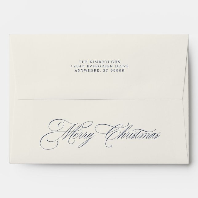 Elegant Ivory and Slate Blue Merry Christmas Envelope (Back (Top Flap))