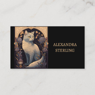 Elegant Ivory Art Nouveau Feline Personalised Business Card