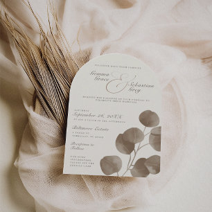 Elegant Ivory & Ash Fall Botanical Wedding Arch Invitation