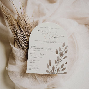 Elegant Ivory & Ash Fall Botanical Wedding Arch Invitation