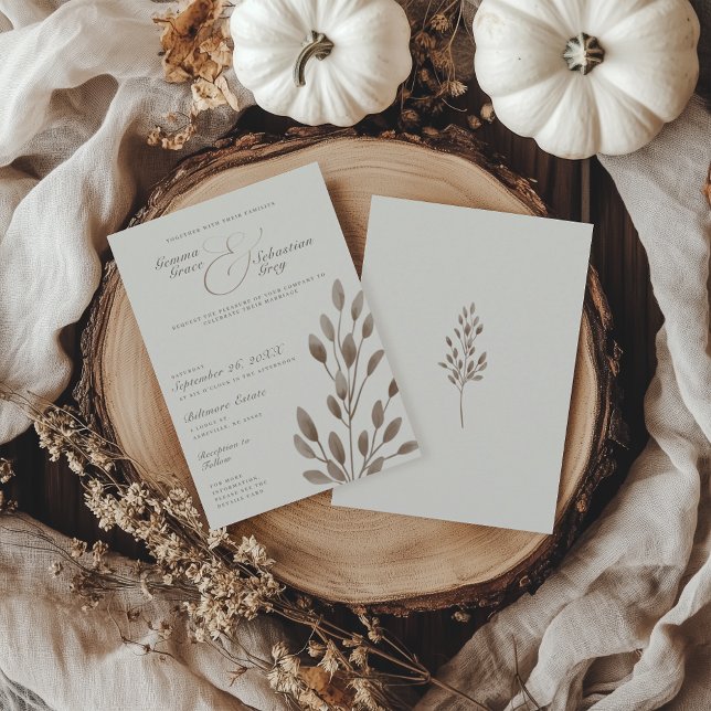 Elegant Ivory & Ash Fall Botanical Wedding Invitation (Creator Uploaded)