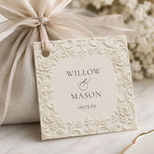 Elegant Ivory Baroque Floral Scrollwork Wedding  Favour Tags