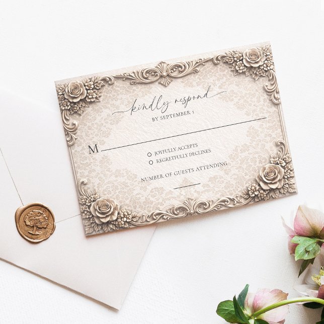 Elegant Ivory Baroque Wedding RSVP Response Card (Elegant Ivory Baroque Wedding RSVP Response Card )