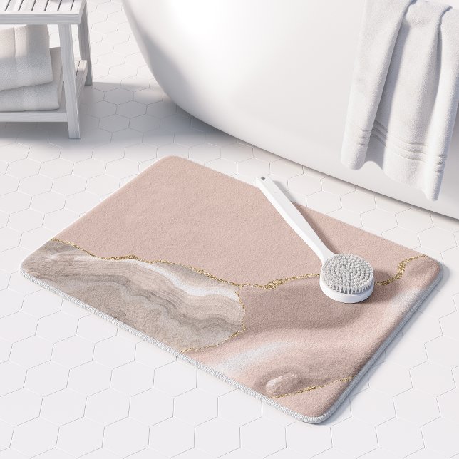 Elegant Ivory Beige Agate Gold Glitter Bath Mat (Creator Uploaded)