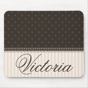Elegant Ivory Beige Brown Polka Dots Custom Design Mouse Pad