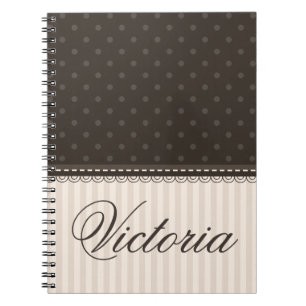 Elegant Ivory Beige Brown Polka Dots Custom Design Spiral Notebook