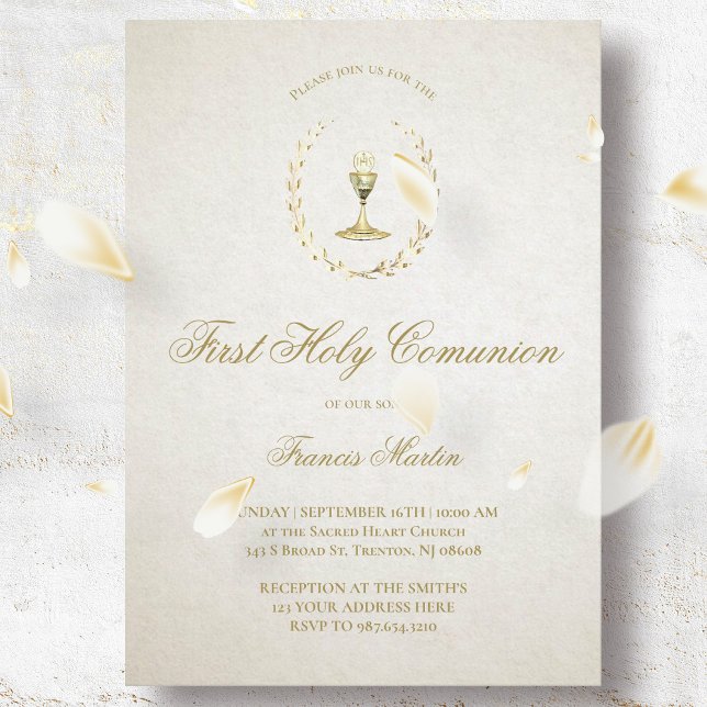 elegant ivory beige First Holy Communion Invitation (Creator Uploaded)
