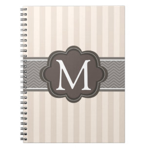 Elegant Ivory Beige Stripes Brown Custom Monogram Spiral Notebook