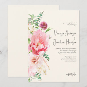 Elegant Ivory Blush Pink Floral Script Invitation