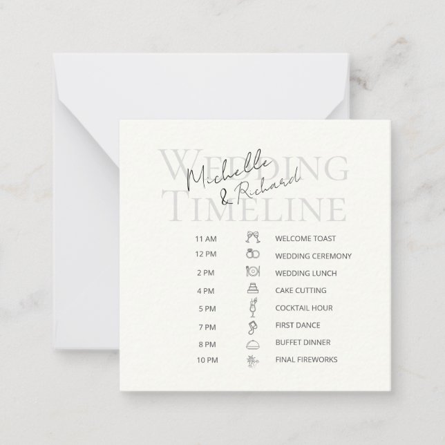 Elegant Ivory Bold Script Wedding Timeline Program Card (Front)